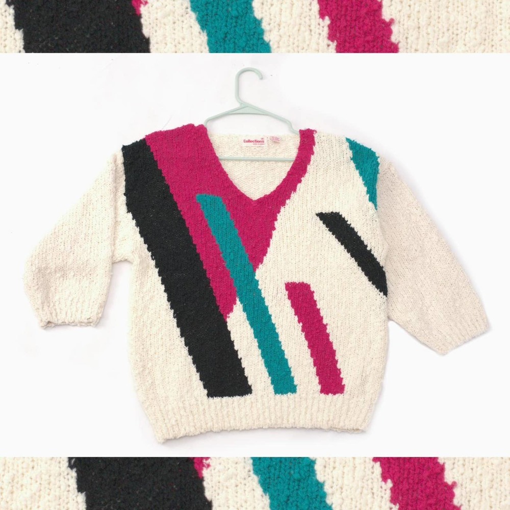 80s Vintage Collections Bold Neon Abstract Unique Geometric Maximalist Sweater